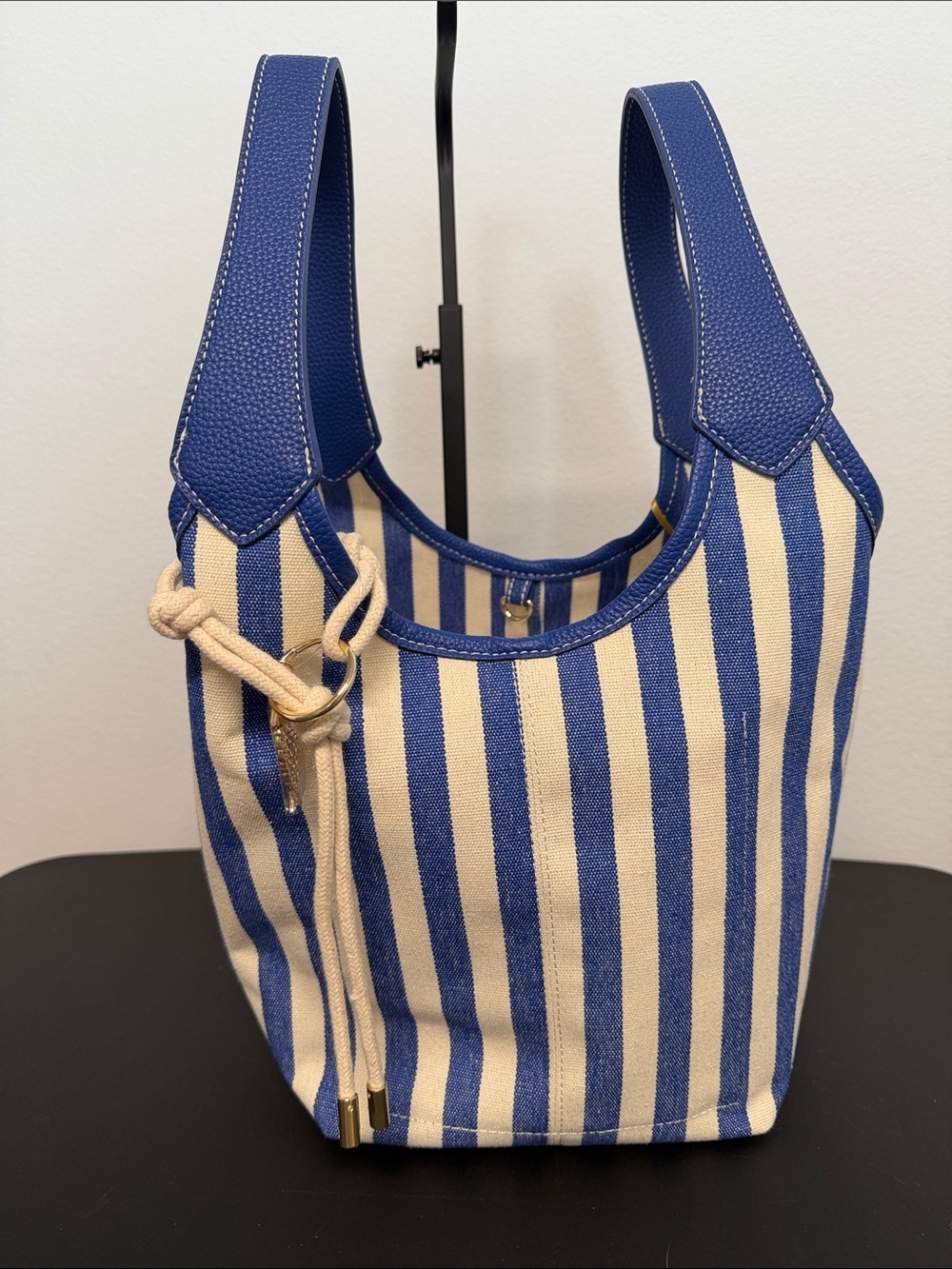 House of Harlow 1960 | Striped Bucket Bag w/ Fish Rope Bag Charm